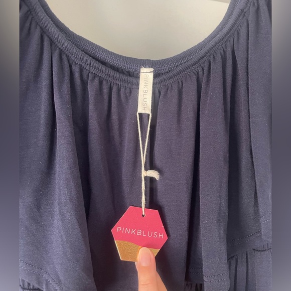 NWT PinkBlush Navy Off Shoulder Ruffle Trim Maxi Dress - Picture 6 of 7